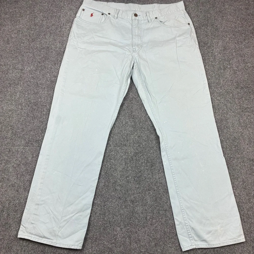 Polo Ralph Lauren Mens 38x30 Light Blue Cotton Twill Straight Leg Pant Pony Logo